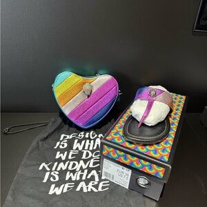 Kurt Geiger London Rainbow Kensington Heart Bag + Matching T-Bar Sandal Set 7.5